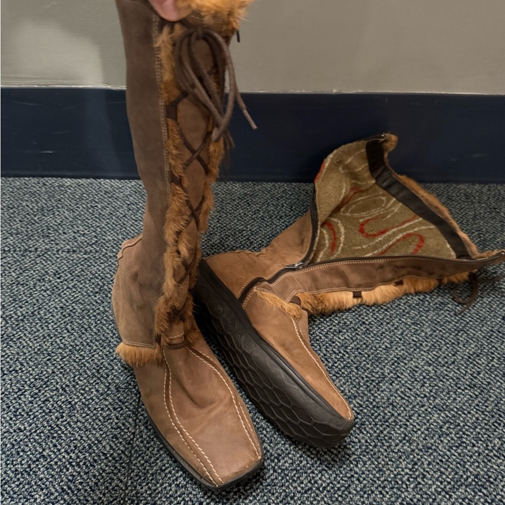 Eric Micheal ? Leather Fleece Lined - Real Fur Accent Boots